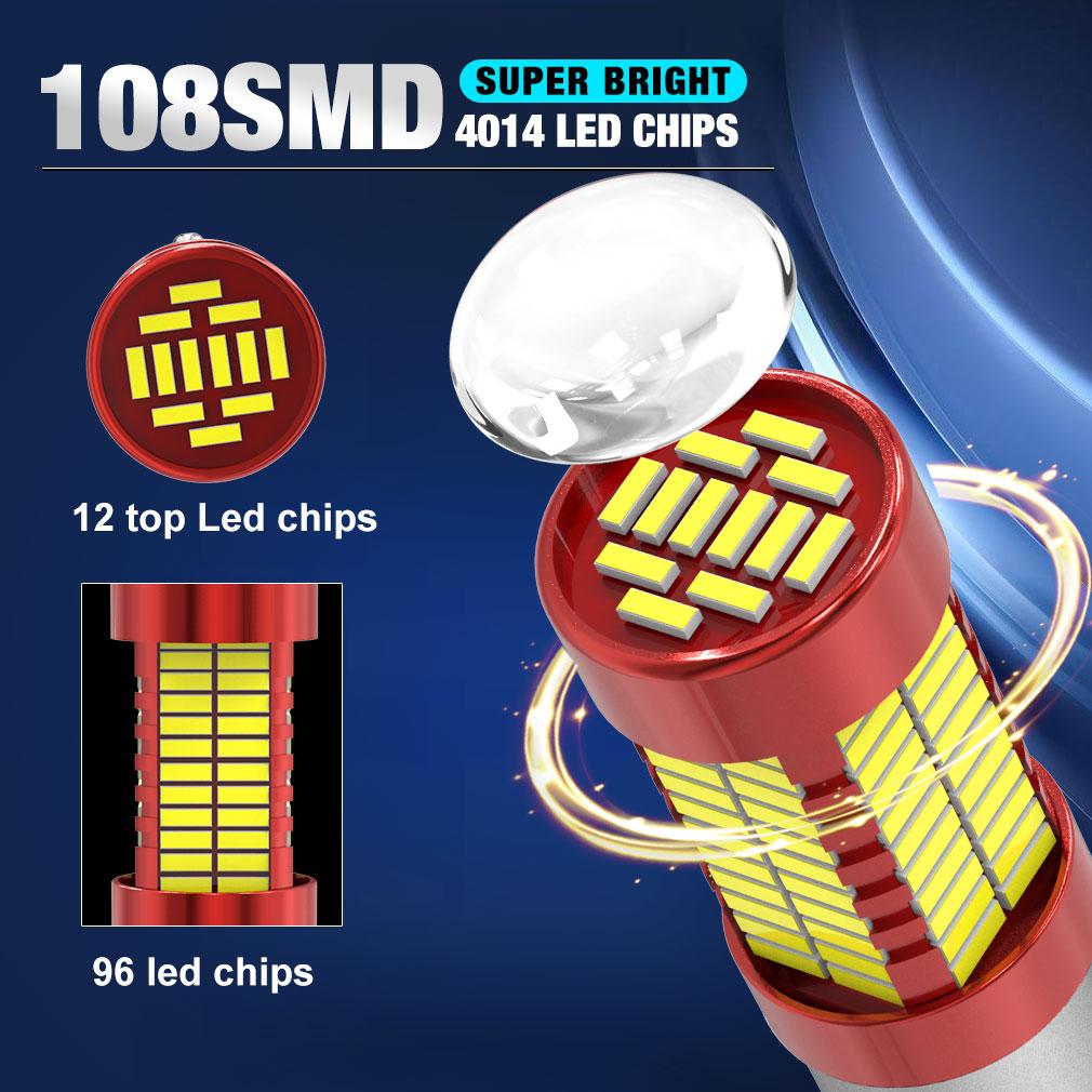 2Pcs 1156 BA15S BAU15S 1157 BAY15D P21W P21/5W PY21W 108SMD 4014 Car Led Turn Signal Lights Brake Tail Lamp Auto Rear Reverse Bulbs White Red Yellow