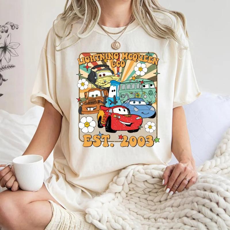 2026 New New Car Trendy Fashion Lightning McQueen Print Womens TShirt Easy Fashion Plus Size Short Sleeve