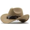 Top Hat Ethnic Style Cow Label Western Cowboy Top Hat Rolled Edge Retro Riding Hat Wool Felt Hat