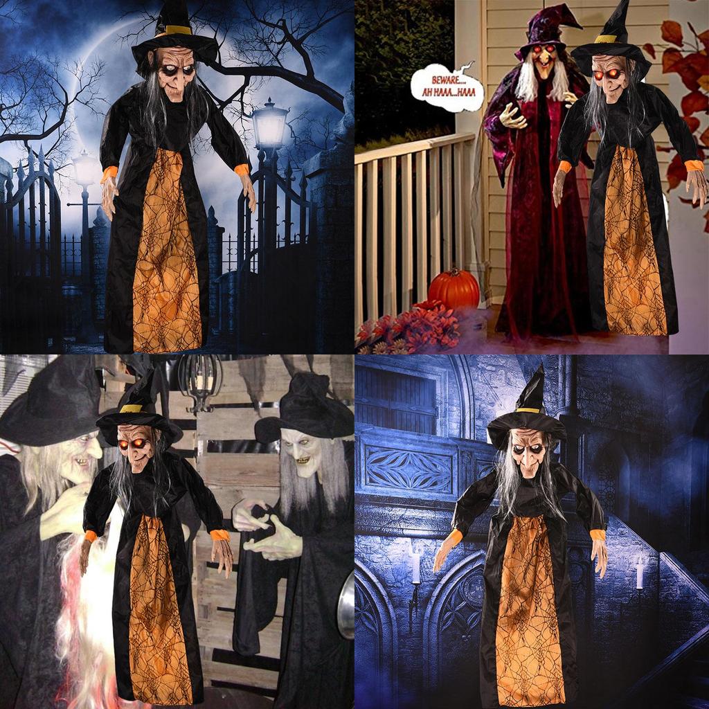 Реалистичная подвесная ведьма для Хэллоуина со жутким смехом и светодиодными глазами