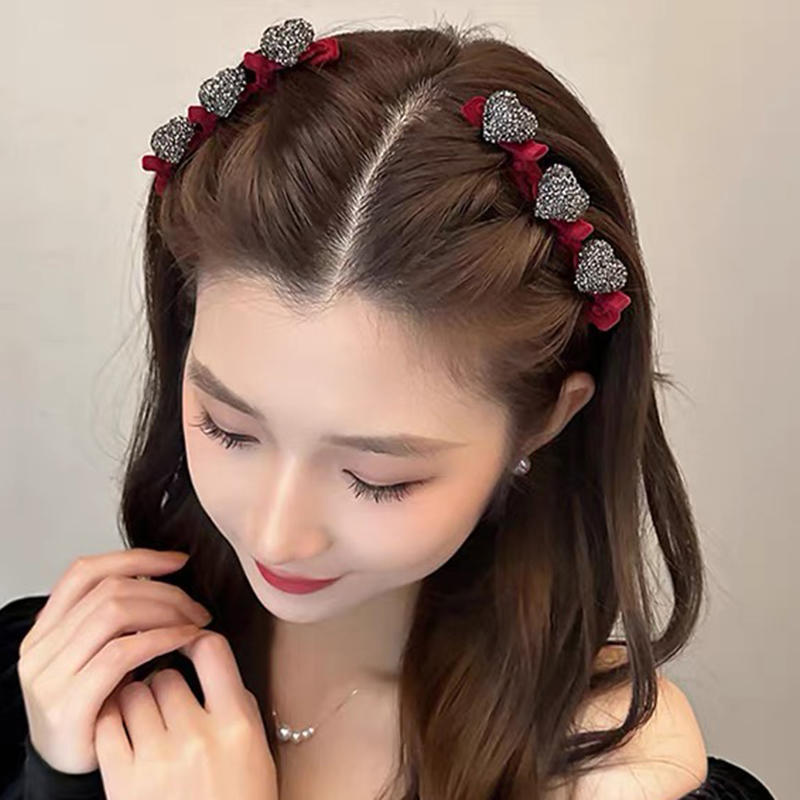 2pcs Bangs Side Clip Crystal Love Heart Hair Braiding Hairpins Women Girls Clip Bangs Barrettes Hair Accessories
