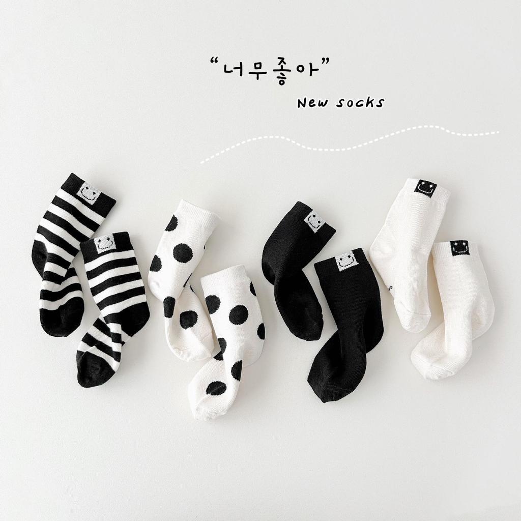 Осенние детские носки средней длины с мультяшным горошком - Универсальный корейский стиль для мальчиков и девочек