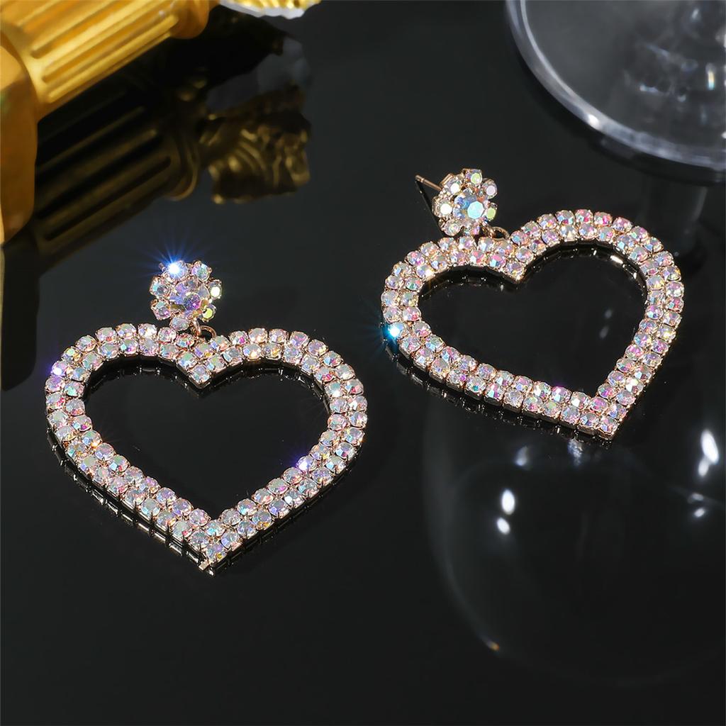 Новые геометрические полые большие серьги в форме сердца любви, женские простые универсальные серьги со стразами, 1 пара