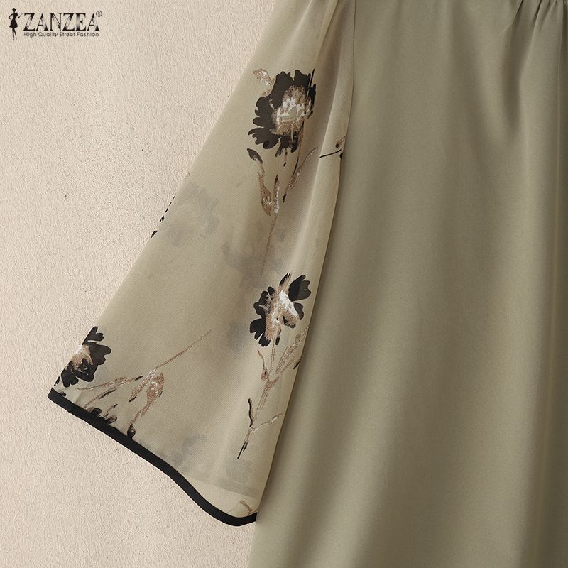 ZANZEA Женская повседневная блузка с круглым вырезом, свободного кроя, с полурукавом