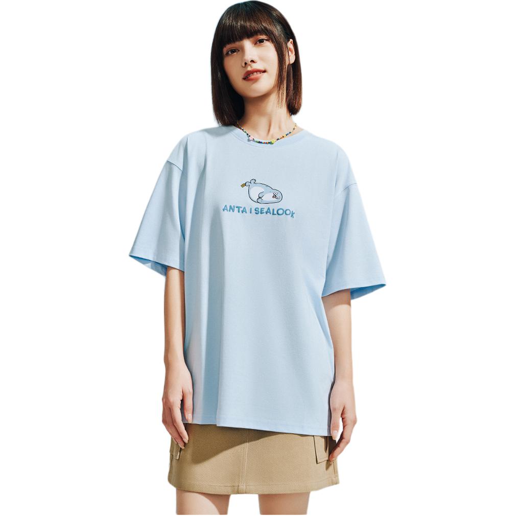 Anta X Seal Look Коллаборация Серия Life Простая Универсальная Дышащая Свободная Футболка с Буквами и Анималистичным Принтом с Круглым Вырезом и Коротким Рукавом 172528130-2