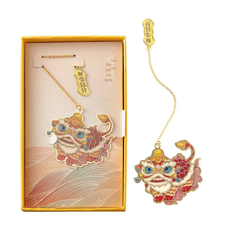 Chinese Lion Dance Enamel Bookmark - Cultural Gift for Students