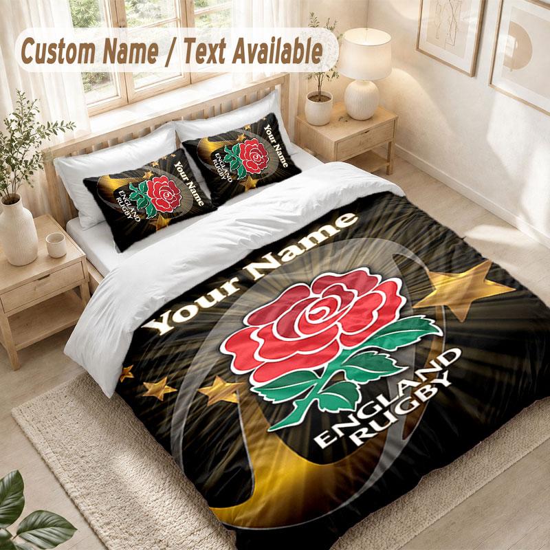 Custom Name Bedding Set 3 PiecesEngland Rugby Print Duvet Cover + 2 Pillowcases Soft Bed Decor