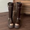 Fashion Vintage Platform Women Knee High Boots Fashion Belt Buckle Shoes Thick Heel Autumn Winter Ladies Knight Long Booties