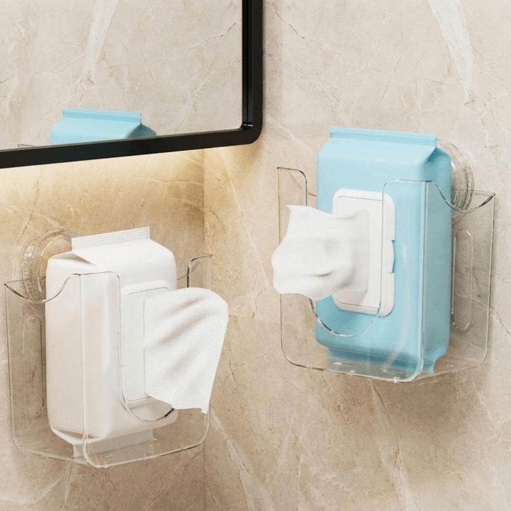 Punch-Free Suction Cup Tissue Box Transparent Face Towel Dispenser Wet Wipes Storage Box Kitchen