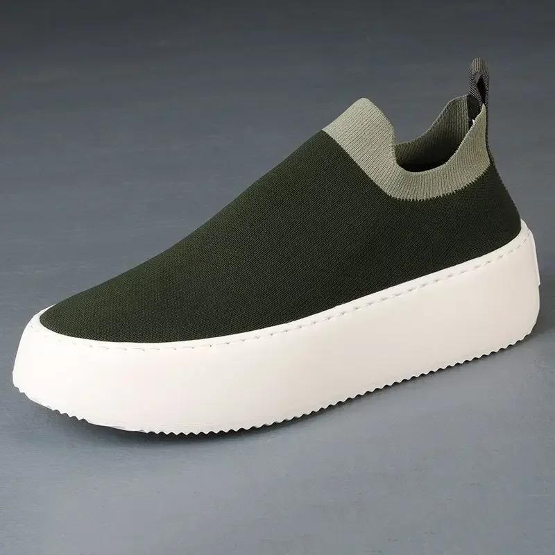 Fly Woven мужские кроссовки Slip on спортивная обувь для мужчин кроссовки с толстой подошвой из сетки дышащие модные мокасины мужская вулканизированная обувь