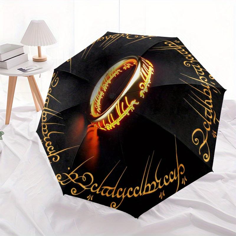 The One Ring with Elvish Writing Lord of the Rings Cosplay AccessoriesUmbrella, Portable 3 Fold Compact Umbrella for Men & Women, Valentine