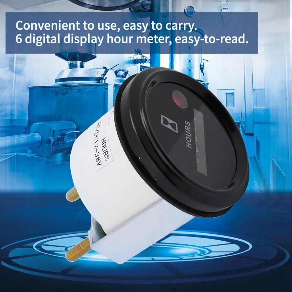 12‑36V DC AC 6 Digit Accurate Round Quartz Hour Meter Gauge Tester for Truck Engine Hour Meter Hour Boat Car Gauge Hour Tester