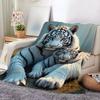 Luxurious White Tiger Print Fleece Blanket - Ultra-Soft  Polyester All-Season Bedspread with HD Digital Tiger Design, Plush