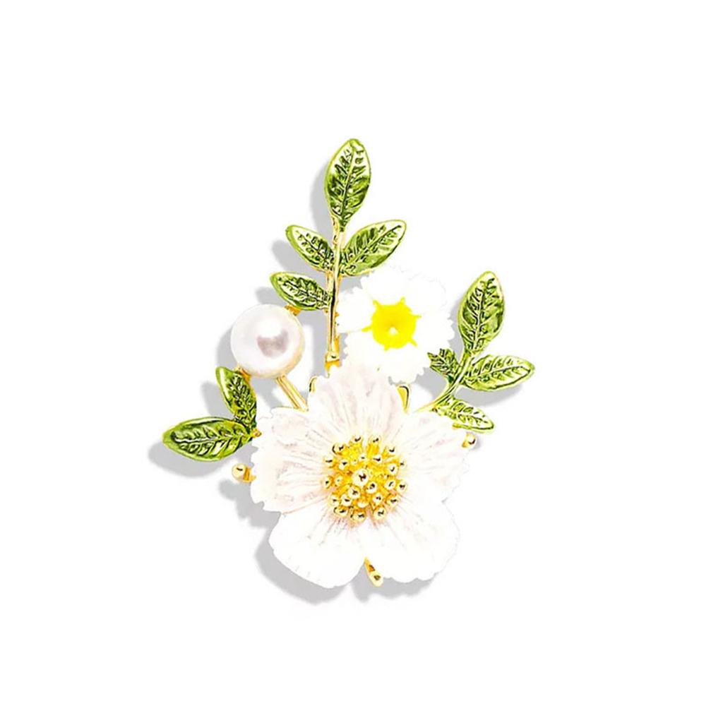 Rinhoo Elegant Daisy Flower Brooches For Women Fashion Sunflower Leaves Enamel Pins Floral Bouquet Badge Wedding Party Jewelry