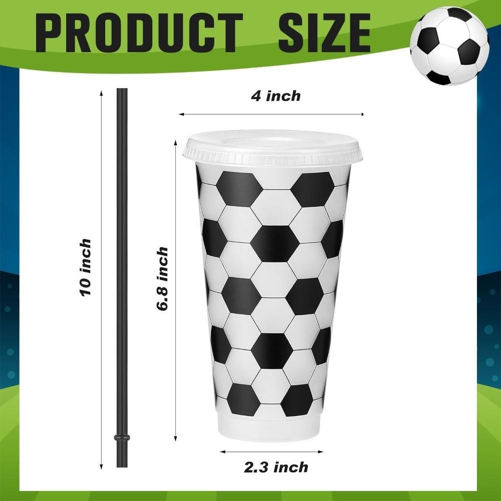 6 Pcs Set 24 OZ Soccer Cups Large Capacity Reusable Straw Cup with Lid and Straw Stackable Coffee Cup Soccer Fans Party Supplies