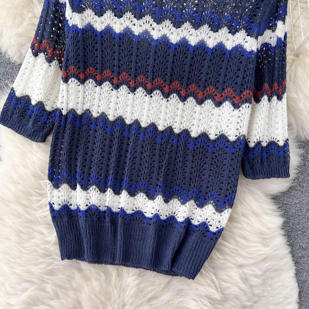 Женский осенний костюм-двойка Топ с коротким рукавом, вязаный свитер, Юбка-карандаш с завышенной талией, облегающая бедра