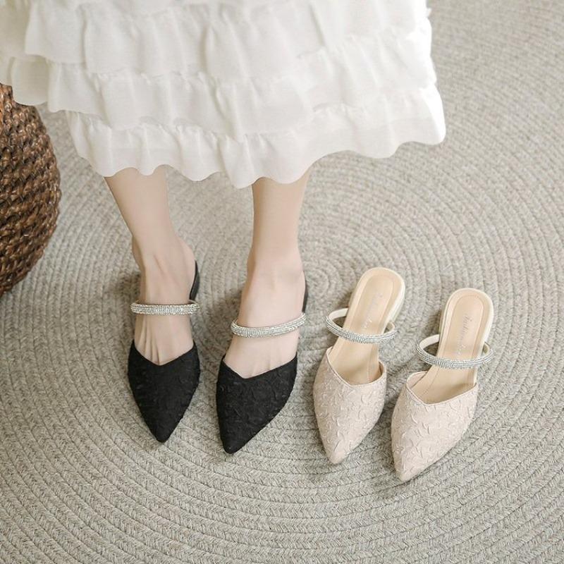 Fashion Summer New Pointed Toe Women's Slippers, Luxury Mid-heeled Sandals, Fashionable and Elegant Slip-on Party Shoes for Women