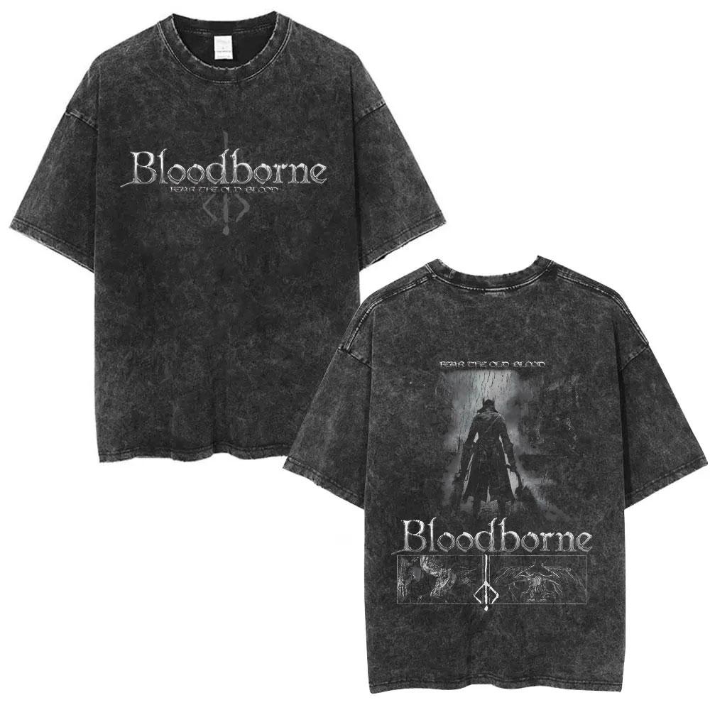Стирка Винтажная Игровая Bloodborne Fear The Old Blood Футболка Мужская Женская Повседневная Оверсайз Футболка Мужская Высококачественные Хлопковые Футболки