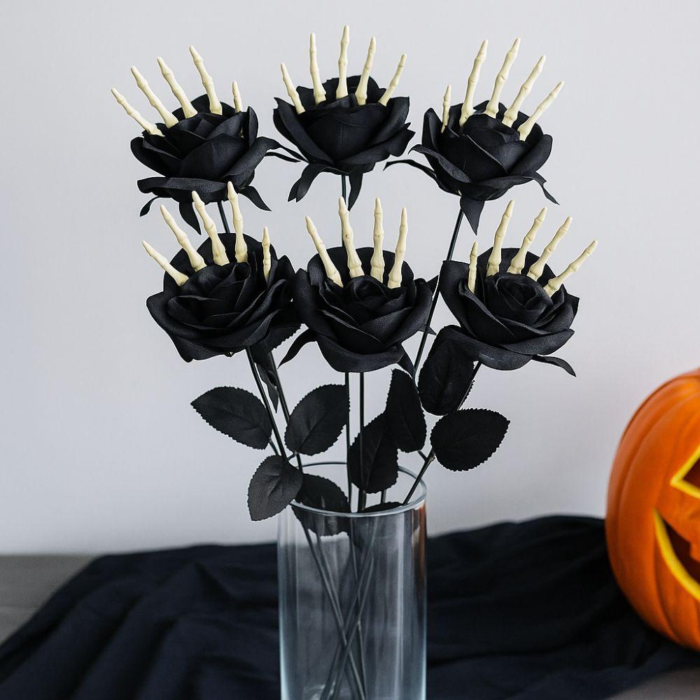 49cm Halloween Artificial Rose Gothic Realistic Skeleton Hand Rose Bouquet Handmade Simulation Fake Flower Halloween Party Props