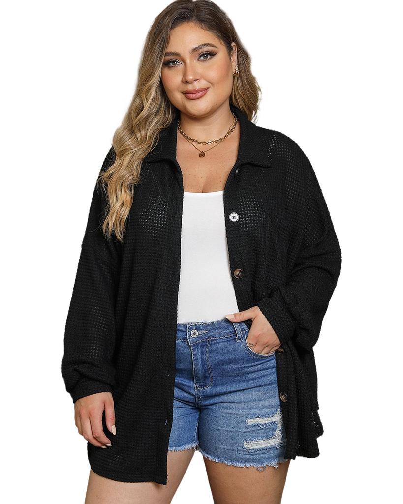 Azura Exchange Черная рубашка большого размера с нагрудным карманом и вафельным узором