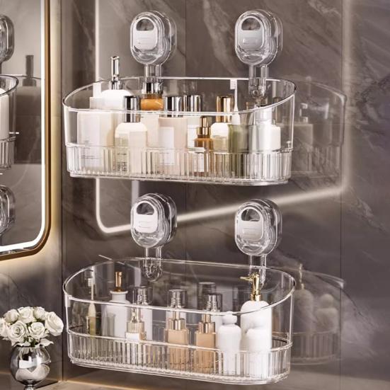 Стеллаж для хранения Большой вместимости Сильный несущий Легко устанавливается Без сверления Присоска для ванной