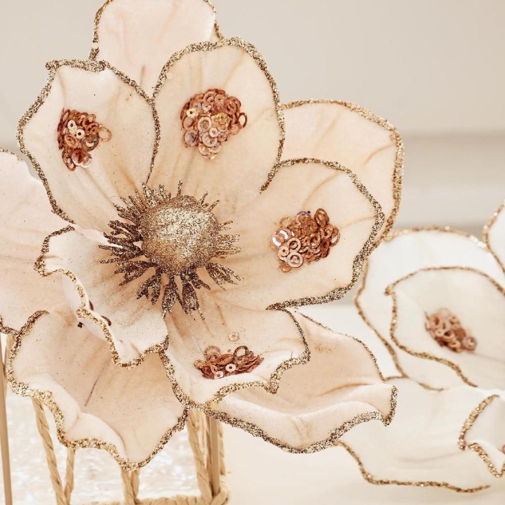 21CM Artificial Poinsettia Flower Sequins Simulation Flowers Christmas Tree Accessory