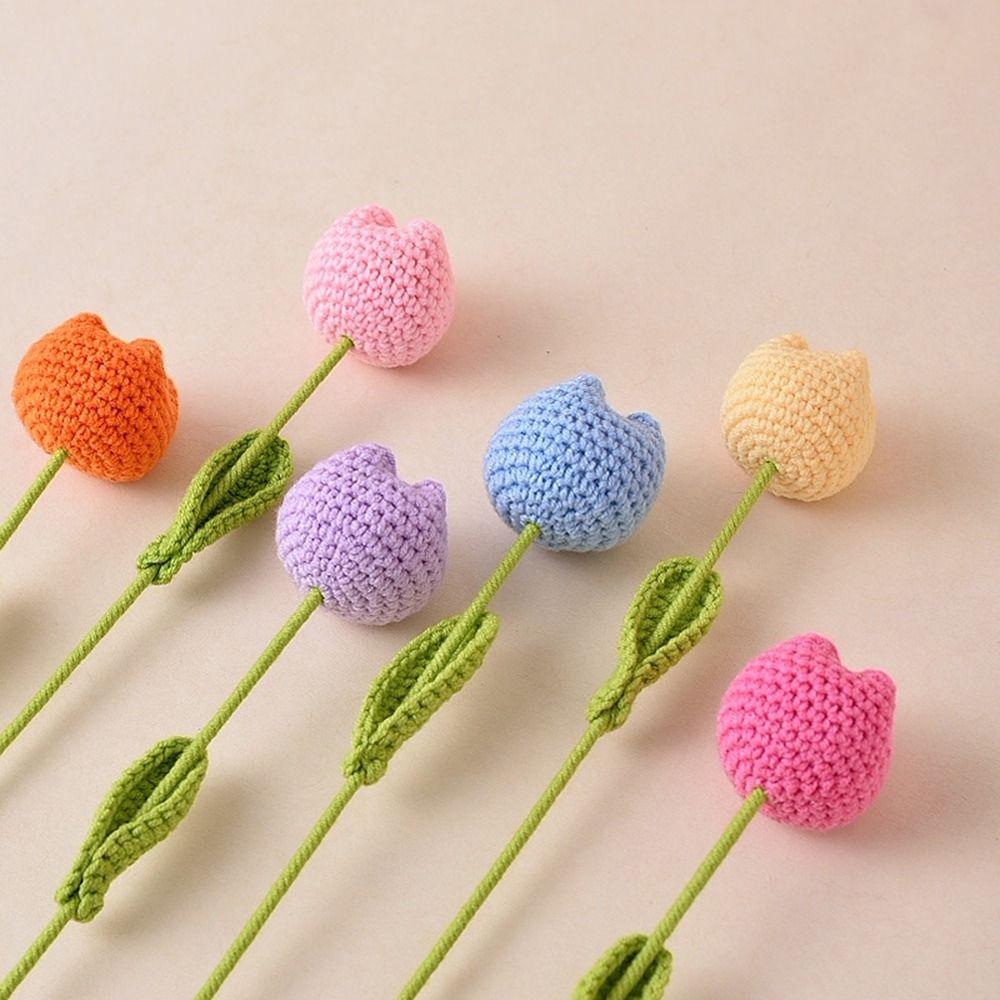 Cotton Knitting Flower Tulips Hand-Knitted Simulation Flower Fashion Flower Bouquet Home