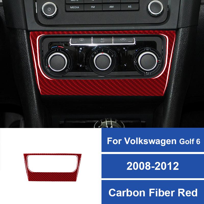 1PC Real Carbon Fiber Car Air Conditio Button Switch Panel Frame Sticker For Volkswagen Golf 6 2008-2012 Interior Accessories