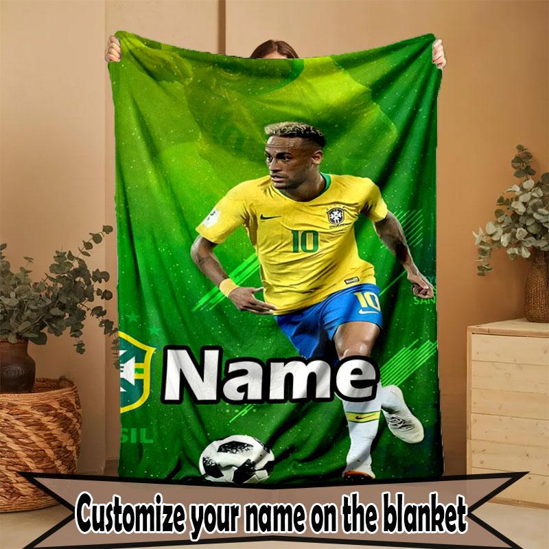 Custom Name Personalized Neymar Jr Print Blanket, Home Decor, Bedroom, Sofa, Camping, Couch, Gifts for Birthday Christmas