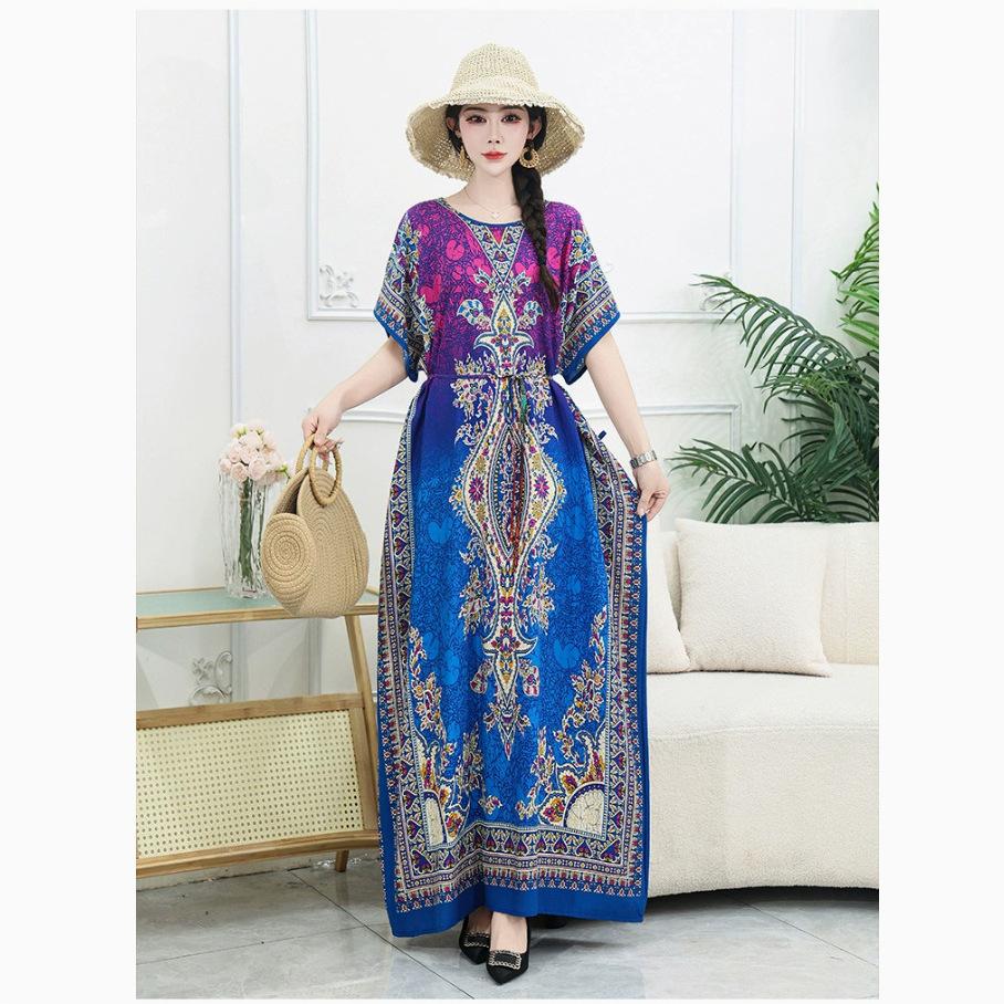 Summer vacation bohemian beach skirt exotic loose sunscreen dress smock