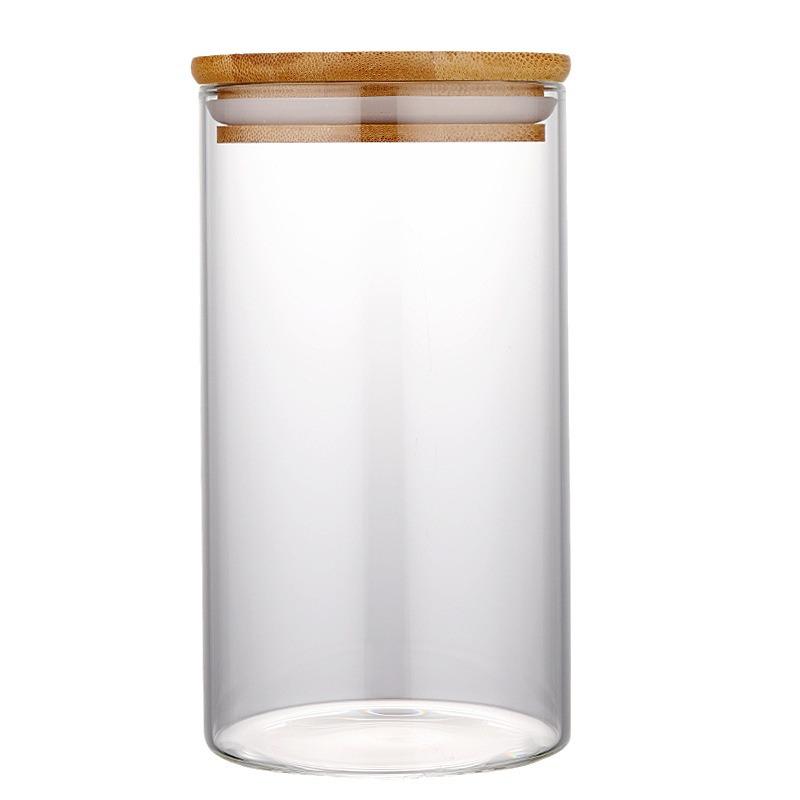 Round Borosilicate Glass Storage Jar with Bamboo Lid for Tea and Grains