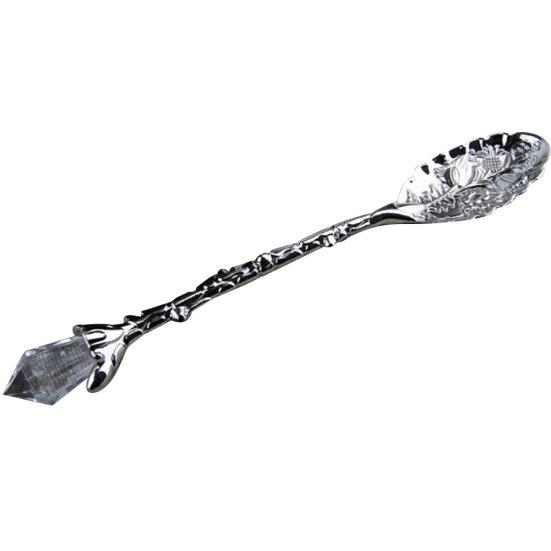 Vintage Flower Carving Tea Coffee Dessert Spoon Long Crystal Handle Dinnerware