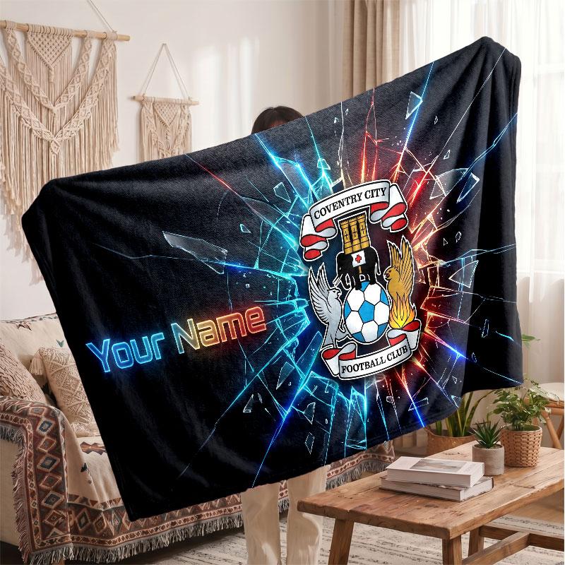 Coventry City Personalized Fleece Blanket With Football Logo, Custom Name Text Soft Warm Home Throw Blanket