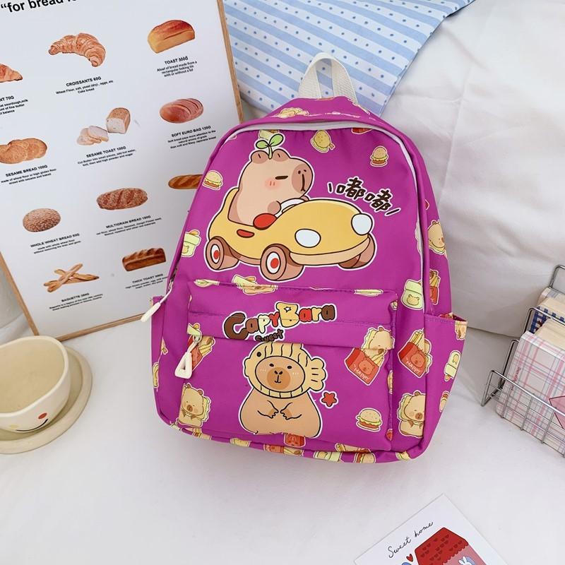 Cute Childrens School Bag With Cartoon Capybara Print For School Daily Use
