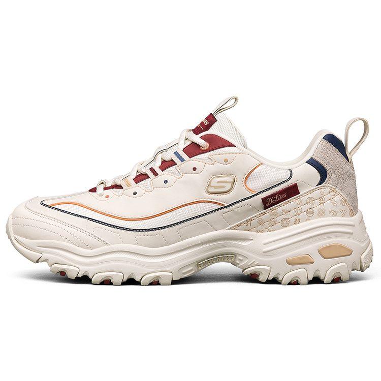 Skechers D Lites Low Top Running Shoes Beige/Red 666169-WHT