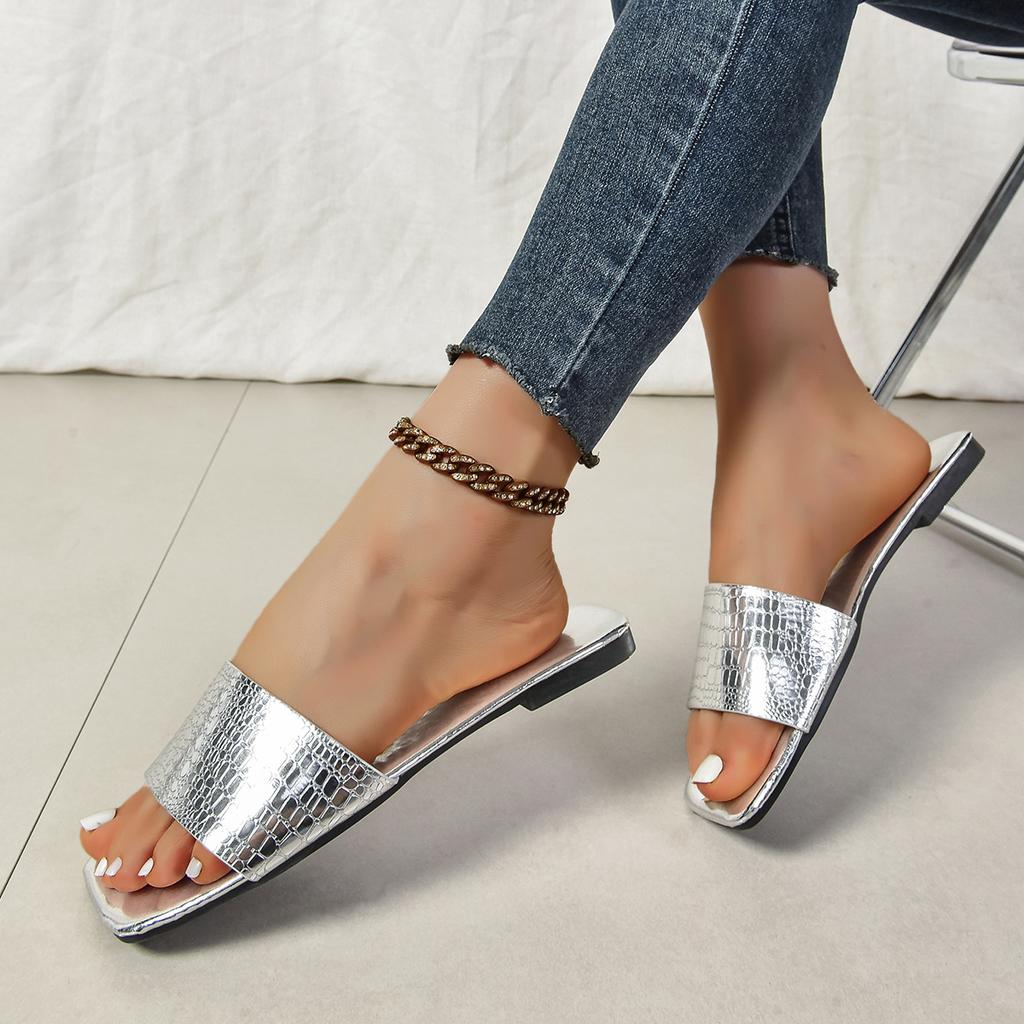 Женские тапочки, модные минималистичные сандалии, однотонные женские тапочки, летние новые уличные пляжные туфли с открытым носком на плоской подошве, женские шлепанцы