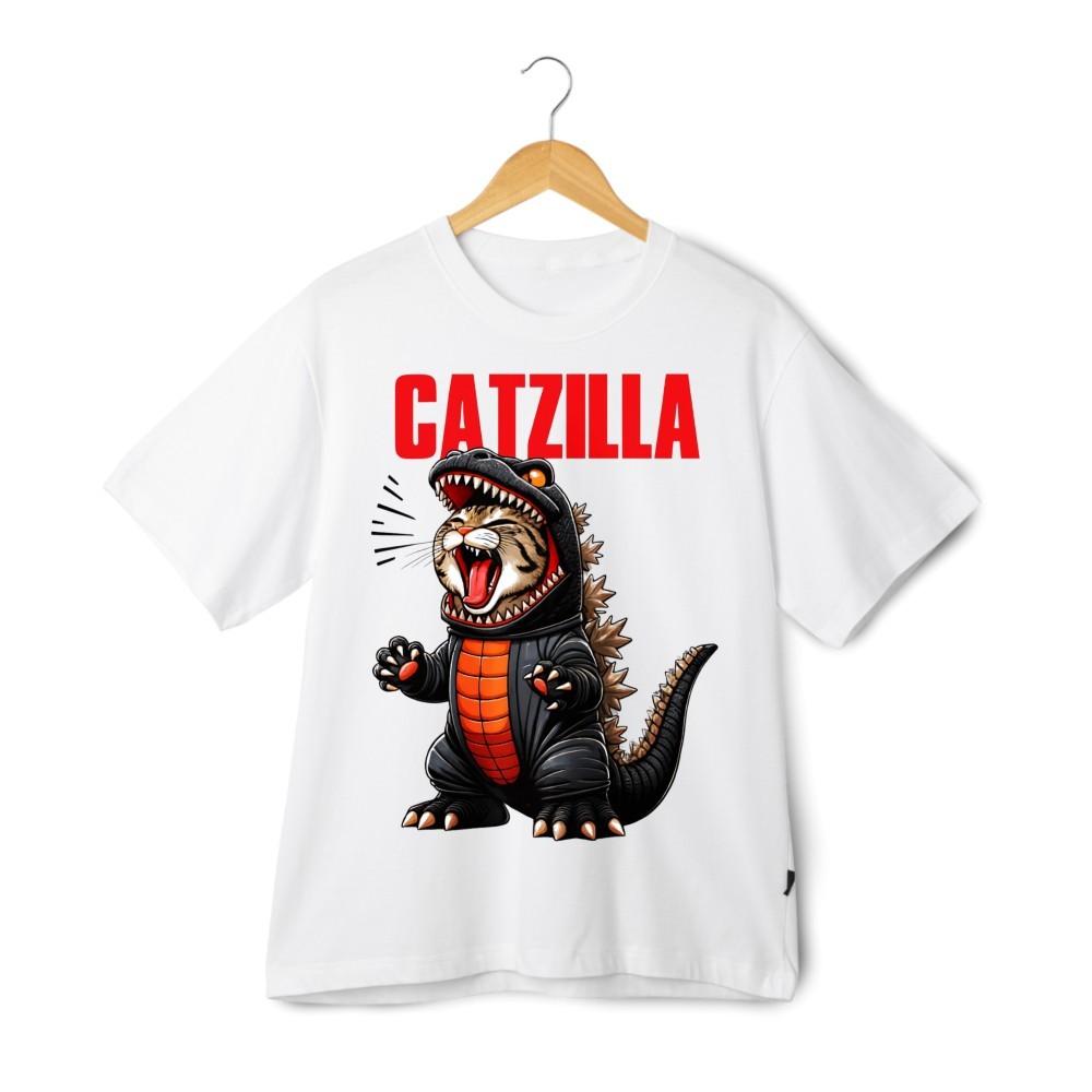 Catzilla Shirt Funny Cat Monster Parody Graphic T-Shirt Cat Lover Streetwear Tee