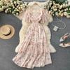 Ladies Summer Sexy V-Neck Waist Long Chiffon Floral Beach Dresses