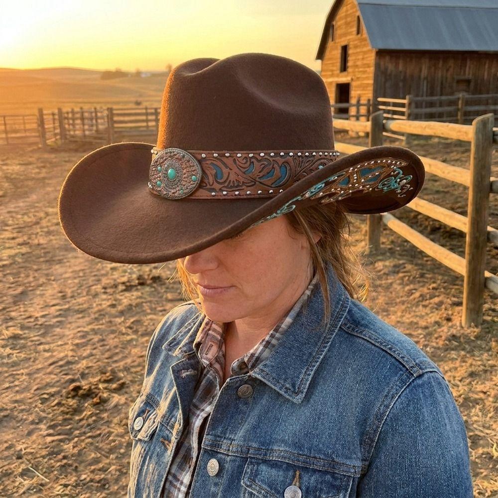 Turquoise Decor Western Cowboy Hat Dress Up Western Cowgirl Hat Casual Top Hat Halloween
