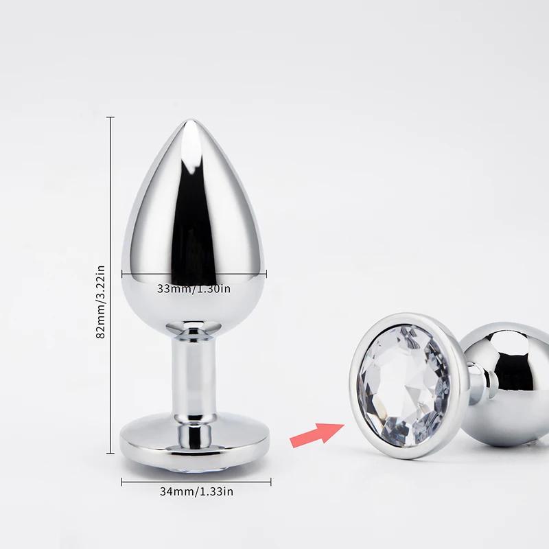 3 Sizes Metal Anal Plug Smaller Smooth Stainless Steel Butt Plug Colorful Crystal Round Anus Plug Adults Anal Sex Toys For Women