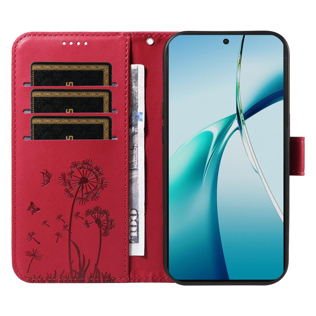 For Oppo K12x 5G (China)/OnePlus Nord CE4 Lite 5G Leather Wallet Case with Strap Dandelion Imprint Phone Stand Cover