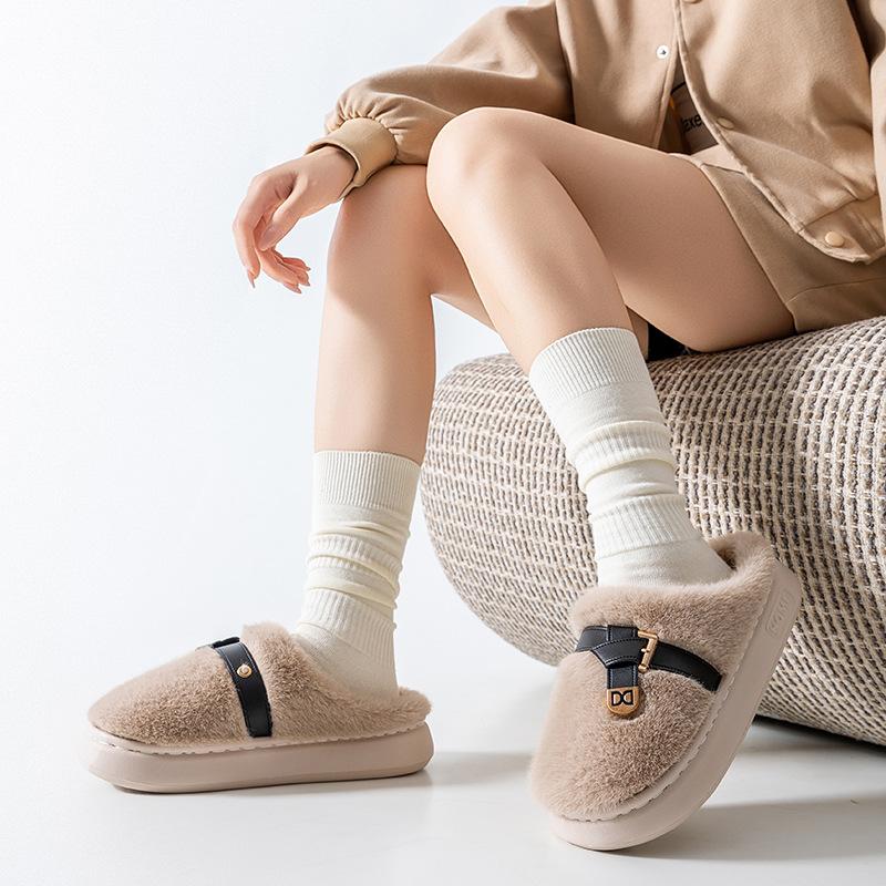 Хлопковые тапочки зима 2025 новые домашние комнатные нескользящая толстая подошва плюшевые теплые хлопковые швабры зимние