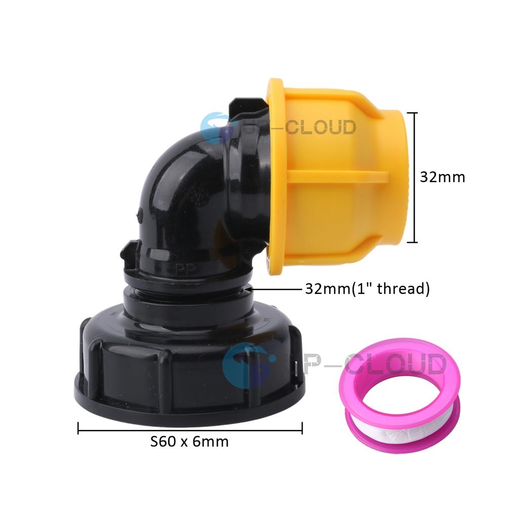 IBC Tank Adapter S60 x 20mm/25mm/32mm PE/PVC Pipe Connector Elbow & Tee Fittings For Garden Farm Irrigation Joints