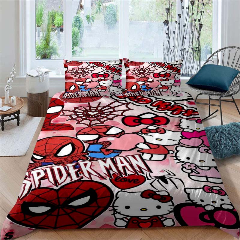 3D printed Hello Kitty duvet cover and pillowcase bedding set, available for single, double, and king-size beds, suitable for