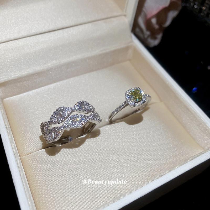 Cold wind zircon square open ring niche high-end index finger ring light luxury temperament jewelry women
