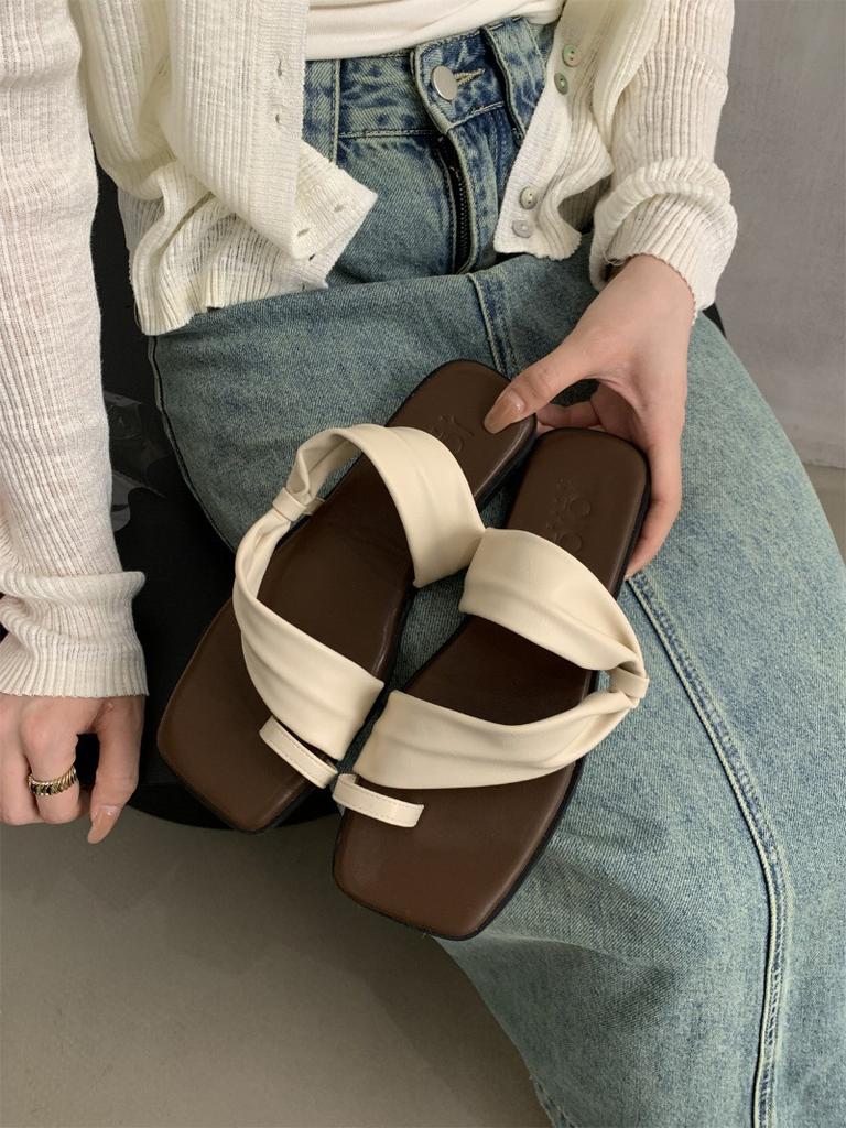 Женские тапочки, женская летняя одежда, новая французская фея, нежная, подходящая юбка, пляжные, мягкие, сандалии с плоским дном и закрытым носком