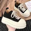 Fashion Thick-soled Height-increasing Versatile Women's Casual Shoes Autumn Comfortable and Simple Canvas Shoes Korean Version Lace-up Versatile Bo