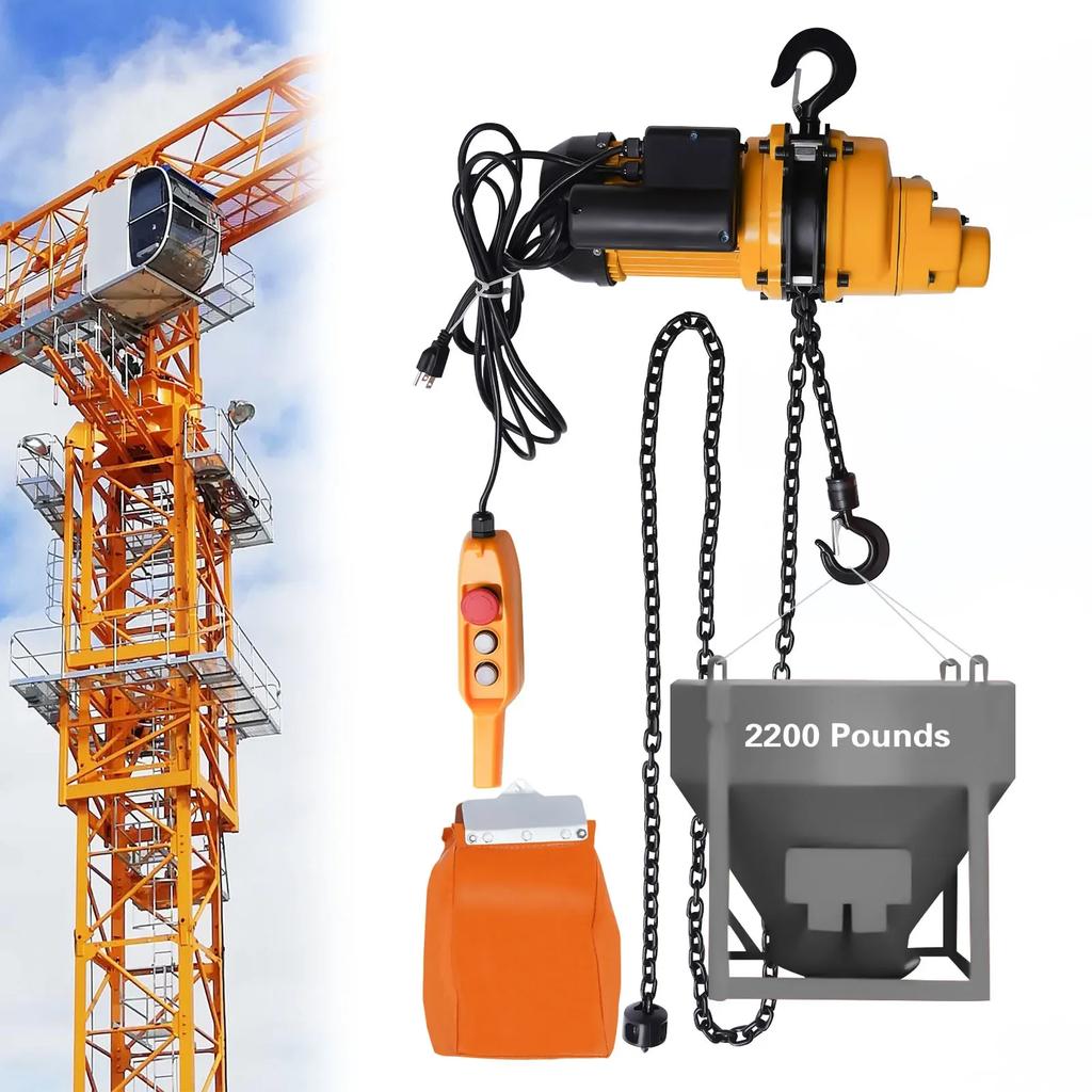 2200lbs Electric Chain Hoist,1 Ton Single Phase Overhead Crane with DT Grade Carburized Double Chain 20 Ft Lifting Height