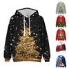 Рождественский модный принт, свободный мужской и женский свитер с капюшоном и длинными рукавами