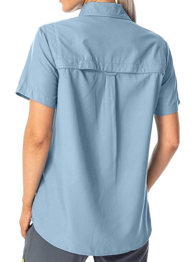Женская летняя рубашка 2026 с коротким рукавом, быстросохнущая - Однотонная, с нагрудным карманом, дышащая, повседневная, для активного отдыха, европейский и американский стиль